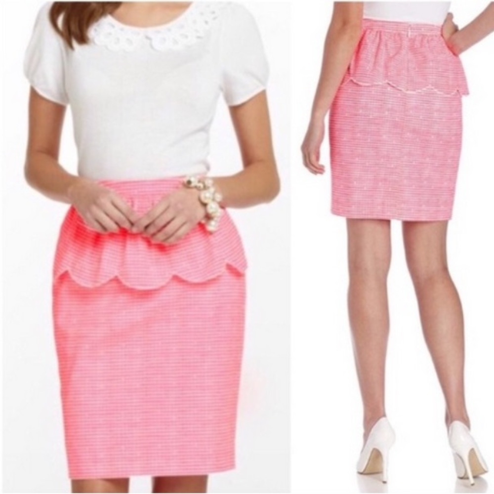 Lilly Pulitzer Women’s Thyme Pink & White Peplum Cotton Gingham Skirt Sz‎ 4